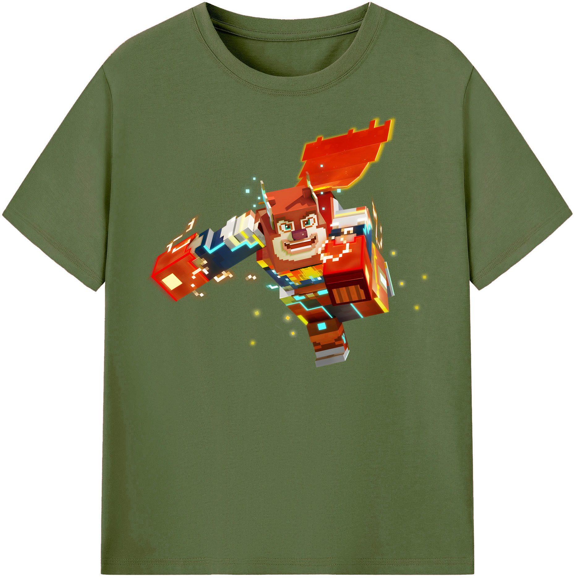 （画像用） マインクラフト ブロックの世界 Minecraft MC Block world 綿100％半袖Tシャツ（フロントプリント）
